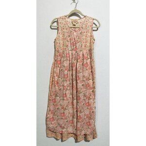 Pudding Shop Dress Womens 1 Pink Patchwork Floral Apron Sleeveless Maxi Prairie